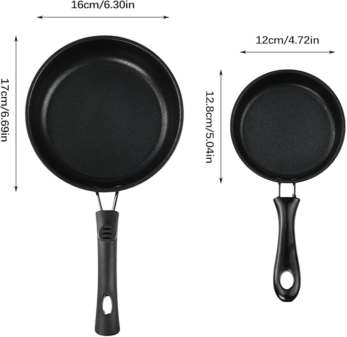 Flylin 2 PCS Skillet Set, Portable Mini Frying Pan with Marble Coating Non-Stick and Heat Resistant Handle, Skillet Deeper Skillet Pan for home Frying Saute Cooking Pizza Omelette Steak (12cm+16cm)