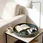Round Serving Tray with Handles - Large Round Ottoman Tray Coffee Table Tray,Plastic Decorative Trays for Coffee Table,Boho Ottoman Trays for Living Room