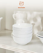 Quatish 6-Piece Cereal Bowls,Soup Bowl for Kitchen,Durable and Easy to Clean Ceramic Bowls,Microwave & Dishwasher Safe, Ideal for Ramen,Salad,Rice,Snacks and Desserts(24 OZ, White)