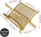 KKTONER Bamboo Dish Drying Rack 2 Tier Foldable Plate Organizer Collapsible Plate Organizer Holder for Kitchen Countertop (Natural)
