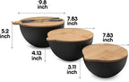 ECOWAY Salad Bowls Set of 3 with Seal Lid & Serving Utensils, Bamboo Fiber Mixing Bowls Set Large Serving Bowls & Storage Set with Bamboo Lid for Salad, Kitchen Eating, Pasta, Popcorn, Fruit, Black