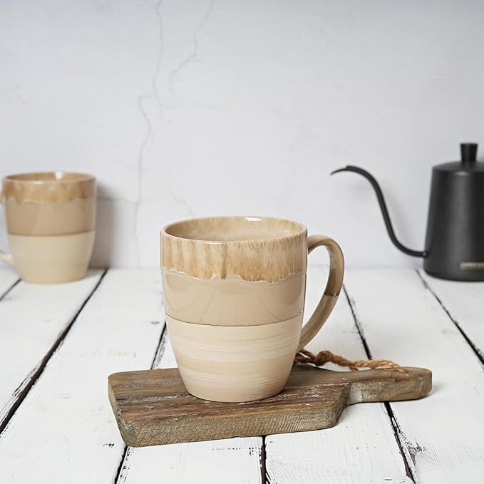 Bosmarlin Ceramic Coffee Mug Set of 4, 17 Oz, 5 Colors to Choose, Tea Cups, Dishwasher and Microwave Safe, Reactive Glaze (Brown Grey)
