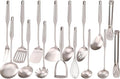 18/10 Stainless Steel Cooking Utensils Set - 16 PCS All Metal Small & Large Kitchen Spoons, Serving Utensils - Whisk, Masher, Fork, Tongs, Solid/Slotted Spoon, Spatula, Turner, Ladle, Skimmer, Pasta