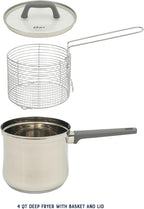 Oster Beauford 3.65-Quart Stainless Steel Deep Fryer Pot with Basket & Glass Lid – Induction, Oven & Dishwasher Safe, 5-Ply Encapsulated Base, Soft-Touch Handle