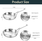 Tri-Ply Stainless Steel Frying Pan Set, 8 Inch and 10Inch, Skillet set, Durable, Cooking Pan 8" 10", Induction Ready Egg Pan, Compatible with All Cooktops Up to 600℉