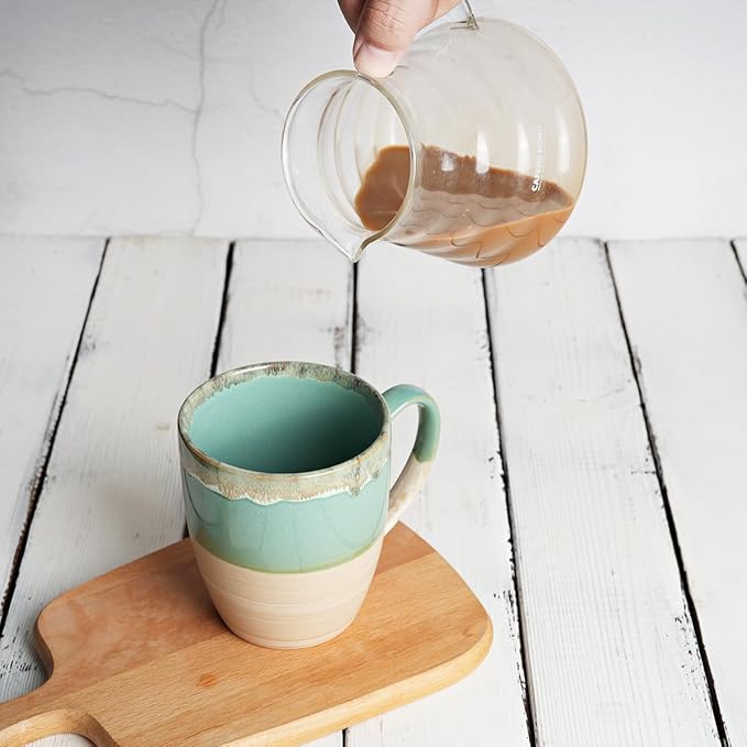 Bosmarlin Ceramic Coffee Mug Set of 4, 17 Oz, 5 Colors to Choose, Tea Cups, Dishwasher and Microwave Safe, Reactive Glaze (Green)