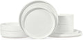LIANYU Dinnerware Plates and Bowls Dishes Set, 8 Piece Stoneware Sets with Pasta Bowls for 2, Ribbed Ceramic Kitchen Dishware for Home, Microwave and Dishwasher Safe, Speckled White