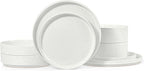 LIANYU Dinnerware Plates and Bowls Dishes Set, 8 Piece Stoneware Sets with Pasta Bowls for 2, Ribbed Ceramic Kitchen Dishware for Home, Microwave and Dishwasher Safe, Speckled White