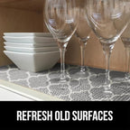 GORILLA GRIP powerGRIP Drawer Shelf and Cabinet Liner, Thick Strong Hold, Non-Adhesive Liners Protect Kitchen Cabinets and Cupboard, Bathroom Drawers, Easy Install, Breathable Mat, 12" x10' Quatrefoil