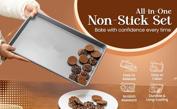 8 Piece Nonstick Stackable Bakeware Set - 8 Piece Nonstick Bakeware Set - Easy Storage, 450°F Oven Safe, Durable Design, Muffin, Loaf, Baking Sheets, Round & Square Pan, Roaster; BPA-Free (Gray)