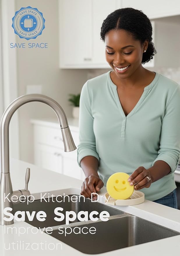 Holder for Scrub Daddy, Thinnest Build to Last Sponges Holders, Durable Smiley Face Sponge Rack, Large Soap Dish & Sink Caddy Organizer, Dishwasher Safe (White, 1)