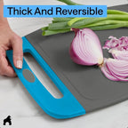 GORILLA GRIP BPA-Free Reversible Kitchen Cutting Board Set of 3, US Designed, Nonporous, Juice Grooves Catch Liquid, Slip Resistant Border, Dishwasher Safe, Durable Food Chopping Boards, Gray Aqua