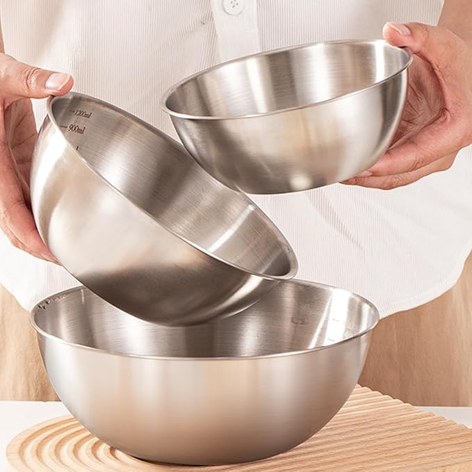 Stainless Steel Salad Bowls Set - Mixing Bowls with Measurement Markings, Snacks Bowls - Small, 1.27 Quart - Serving & Storage Bowls for Mixing, Cooking, Baking, Prepping