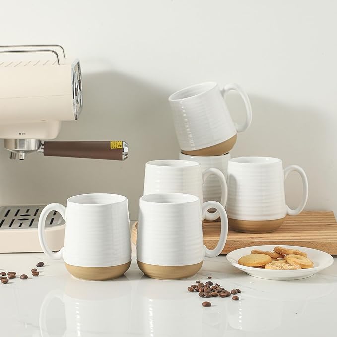 HASENSE Ceramic Coffee Mugs White,15oz Coffee Mugs Set of 6 with Handle, Large Coffee Cups for Latte, Tea, Cocoa and Hot Chocolate,Coffee Mugs for Men and Women, Microwave and Dishwasher Safe, White