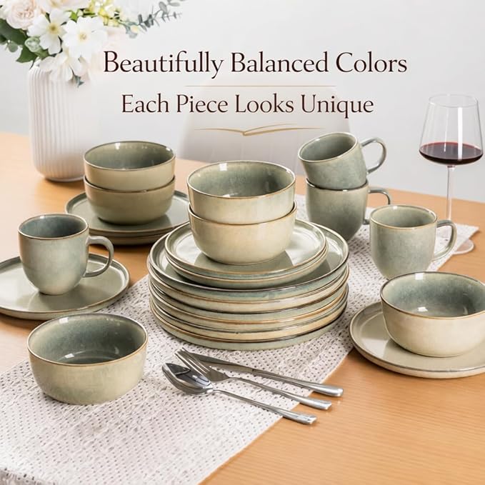 AmorArc Ceramic Dinnerware Sets,Round Reactive Glaze Stoneware Plates and Bowls Set,Highly Scratch Resistant | Dishwasher & Microwave Safe Dishes,Service for 6 (18pc)