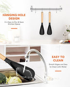 Cooking Spoon for Nonstick Cookwares, Great for Cooking and Serving Sturdy BPA-Free Matte Silicone, Wood Handle Spoon for Mixing, Scoop, and Scrape (2 Pack of Black, 13.4 inch)