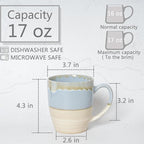 Bosmarlin Ceramic Coffee Mug Set of 4, 16 Oz, 5 Colors to Choose, Tea Cups, Dishwasher and Microwave Safe, Reactive Glaze (Light Blue)