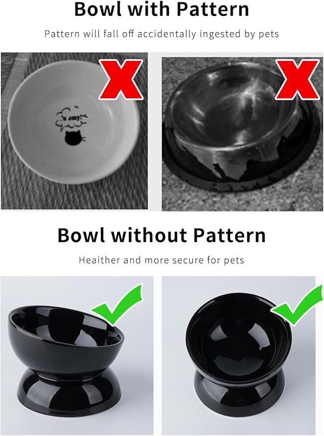 ABRUTY Cat Water Bowl, 16 OZ Ceramic Elevated Cat Bowls, 15° Tilted and Raised Pet Food Dish, Anti Vomiting Protect Pets' Spines and Whisker Fatigue