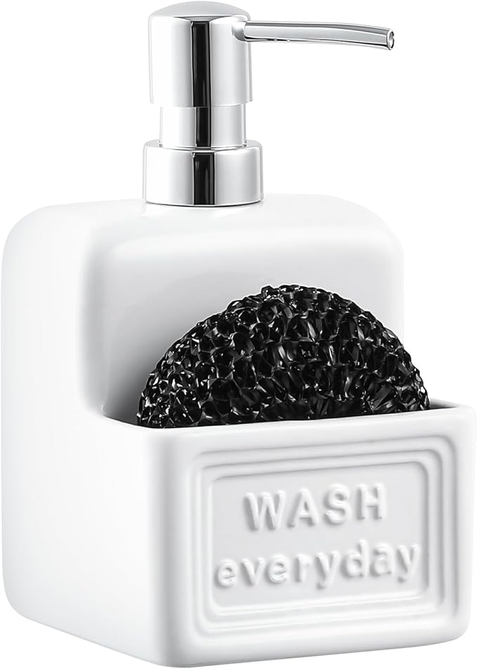 RQYIXI Soap Dispenser with Sponge Holder Ceramic Hand and Dish Soap Dispenser 15oz for Kitchen Bathroom