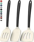 Coukre 3 Pack Silicone Spatula Set, High Heat Resistant, BPA-Free, Fish Spatula, Solid & Slotted Turner for Non-Stick Pans, Flipping Eggs, Pancakes, Fish, Burgers (3, BeigeBlack)