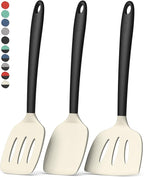 Coukre 3 Pack Silicone Spatula Set, High Heat Resistant, BPA-Free, Fish Spatula, Solid & Slotted Turner for Non-Stick Pans, Flipping Eggs, Pancakes, Fish, Burgers (3, BeigeBlack)