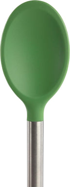 Tovolo Silicone Cooking Utensil Set of 6 Stainless Steel Handle Ladle Slotted Turner Tongs Flex Core Spatula Scraper Mixing Spoon & Potato Masher, Dishwasher Safe BPA Free Utensils, Pesto Green
