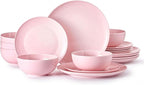 KINGSTONE 18-Piece Bone China Dinnerware Set for 6, Lightweight Porcelain Round Plates and Bowls Set, Durable Scratch Resistant Ceramic Dinner Set, Microwave & Dishwasher Safe, Sakura Pink