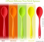 Shappy 4 Pieces Silicone Cooking Spoons 10.6 Inch Heat Resistant Kitchen Spoons for Mixing, Serving and Stirring Upgrade Large Non Stick Basting Utensils, Dishwasher Safe(Spoon,Bright Color)
