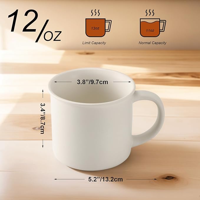 Edenseelake White Coffee Mugs Set of 4, 12 Ounce Coffee Mugs with Handles, Ceramic Coffee Cups, Porcelain Mugs Sets for Coffee, Tea, Hot Cocoa, Milk, Microwave and Dishwasher Safe