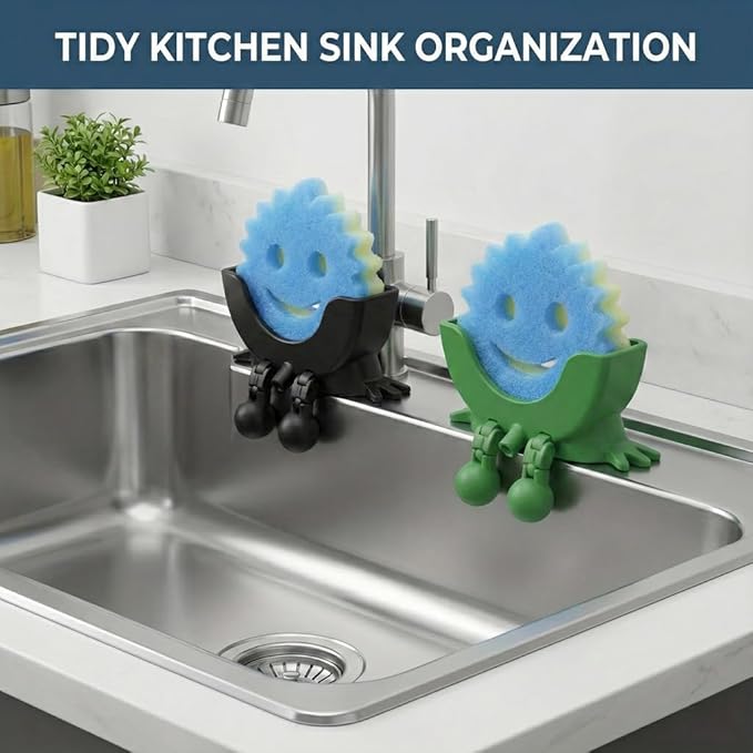 2 Pack Cute Sponge Holder with Drainage - Funny Sponge Stand for Kitchen Sink - Kitchen Gadgets Accessories