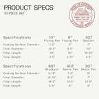 Made In Cookware | 10 Piece Stainless Steel Pot and Pan Set | 5 Ply Clad - Includes Stainless Steel Frying Pans, Saucepans, Saucier and Stock Pot W/Lid | Professional Cookware | Crafted in Italy