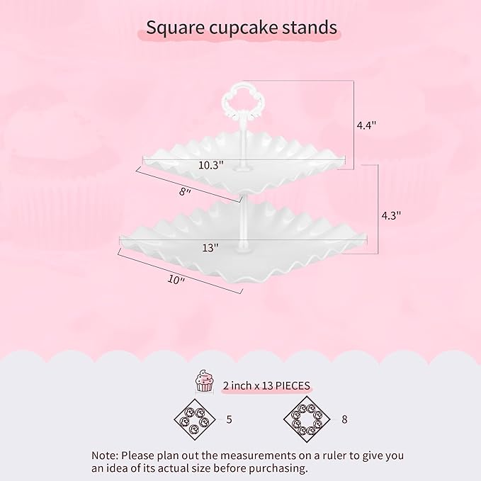Pack of 10 NWK Cake Stand Set, with 3 x Two-Tier and 3 x Three-Tier Cupcake Stands, 4 x Appetizer Trays, 1 x Tablecloth for Birthday Bridal Baby Shower Party (White)