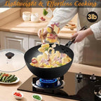 Frying Pan with Lid Skillet Nonstick 10 inch Carbon Steel Wok Pan Woks and Stir Fry Pans for Electric,Induction and Gas Stoves