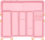 Homecor Utensil Drawer Organizer for Kitchen, Expandable Silverware Organizer Cooking Utensils Tray, Large Cutlery and Flatware Holder, Kitchen Tools & Gadgets Storage (Pink)