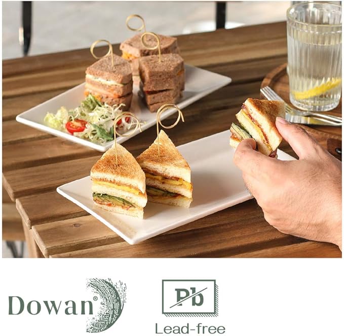 DOWAN 9.7" Rectangle Serving Plates Set of 4 - Restaurant Plates for Party, Wedding, and Entertaining - White Rectangular Dishes for Steak, Taco, Sushi, Chips, Appetizer, Cake - Dishwasher & Oven Safe