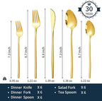 30-Piece Silverware set for 6, Premium 18/10 Stainless Steel Flatware Cutlery Set, Luxury Eating Utensils Set Include Spoons Forks & Knives, Mirror Polished, Dishwasher Safe (Gold)