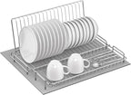 Dish Drying Rack Stainless Steel Collapsible Foldable Small Dish Rack Countertop Portable Drainer with Drying Mat for Kitchen Dorm RV Campers Travel Trailer Space Saving