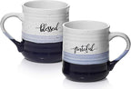 DOWAN 20 oz Coffee Mugs, Large Mugs with Word Blessed Grateful, Porcelain Coffee Cup, Thank You Gifts for Mom Dad, Set of 2 | Large Mugs, Coffee Cup
