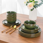 AmorArc Stoneware Dinnerware Sets,Round Reactive Glaze Plates and Bowls Set,Highly Scratch Resistant | Dishwasher & Microwave Safe Dishes Set,Service for 8 (24pc)