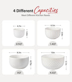 Lareina Ceramic Large Mixing Bowls Set of 4, Nesting Bowls for Cooking, Baking, Salad Etc, Serving Bowls, Mother's Day & Housewarming Gift, Microwave/Dishwasher Safe - 20/44/98/145 OZ, Ivory White