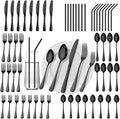 56 Pieces Black Silverware Service for 8 Flatware Set Stainless Steel Utensils Cutlery Set Dishwasher Safe