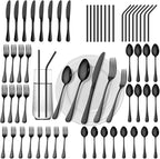 56 Pieces Black Silverware Service for 8 Flatware Set Stainless Steel Utensils Cutlery Set Dishwasher Safe