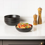 30oz Ceramic bowls set of 4-8" serving bowls for Kitchen,Pasta,Salad-Dishwasher & Microwave Safe Perfect for Housewarming, Thanksgiving, Christmas-Matte Black