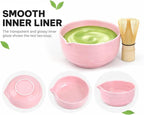 Pink Matcha Whisk Set 5pcs Matcha Set With A Bowl, Mini Whisk And Holder, Bamboo Scoop And Stainless Steel Sifter Perfect Matcha Kit For Gifts