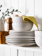 LE TAUCI 16 Piece Dinnerware Set, Arctic White, Stoneware Plates and Bowls With Mugs, Ideal for 4, Serve for 4, Stackable, Lead and Cadmium Free