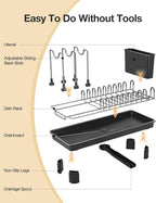 Small Dish Drying Rack Carbon Steel Dish Rack Rustproof for Kitchen Counter Compact Dish Drainer with Adjustable Slots for Small Kitchens & Apartments 16.5×6.5×7inch Black