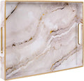MAONAME Plastic Decorative Tray, Marbling Tray with Handles, Rectangular Coffee Table Trays, Serving Trays for Ottoman, Bathroom, Kitchen, 15.7” x 11.8”, White