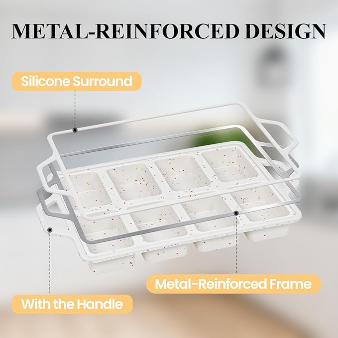 FUNBAKY Metal Reinforced Silicone Mini Loaf Pan, 8-Cavity Nonstick Mini Bread Pans for Baking Bread, Cakes, Brownies, Meatloaf, Jellies Oven Dishwasher Safe