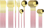 Gold Silverware Set, 24-Piece Stainless Steel Flatware Set Service For 6, Mirror Polished Pink Handle Tableware Cutlery Set Knife Fork And Spoon For Home & Restaurant, Dishwasher Safe