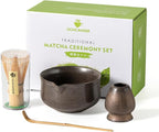 Matcha Set, Japanese Tea Set Includes Matcha Bowl with Spout, Matcha Whisk Holder (chasen), Bamboo Matcha Whisk and Bamboo Scoop, Ceramic Matcha Kit for Tea Lovers